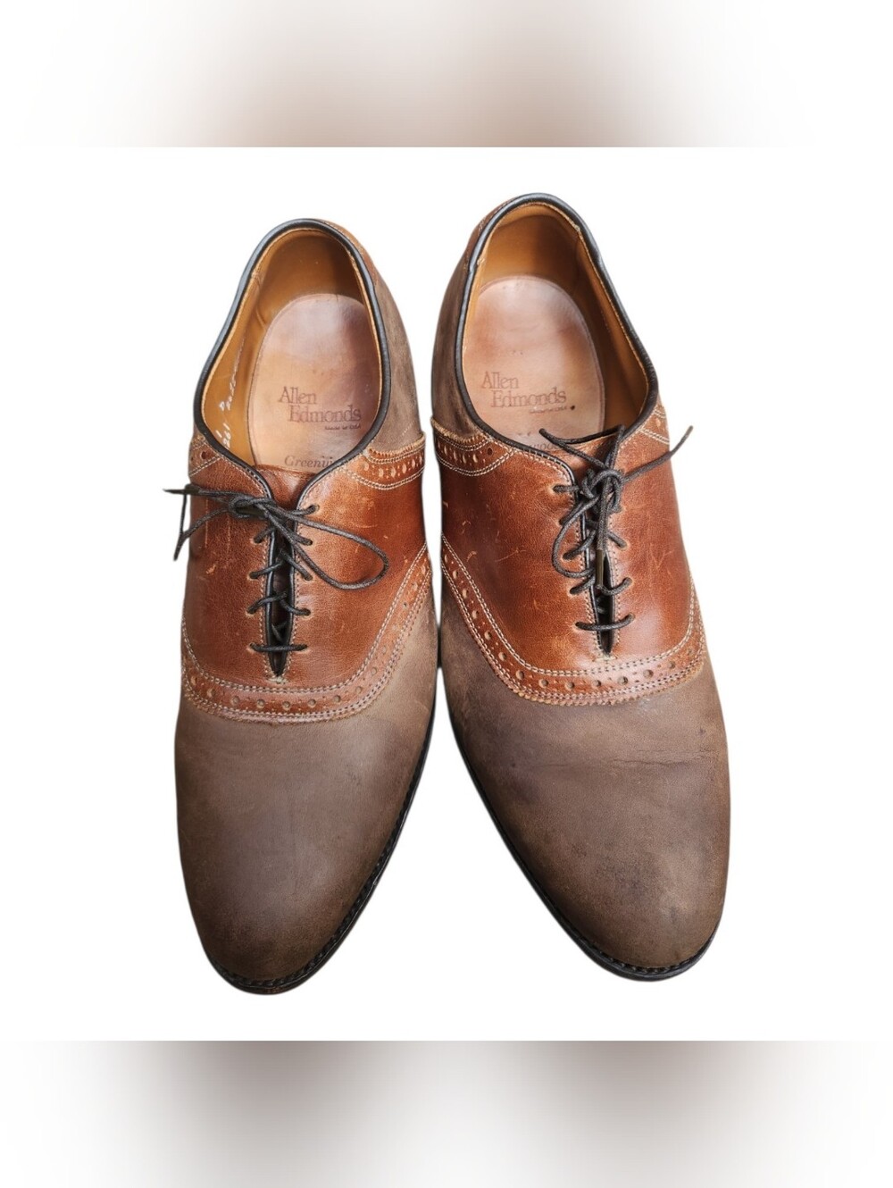 Men’s 11 D ALLEN EDMONDS GREENWOOD Brown Saddle Oxford Leather Suede Casual Shoe